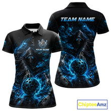 Load image into Gallery viewer, Custom Blue Fire Grim Reaper Bowling Jersey for Women | Team Polo &amp; 1/4 Zip