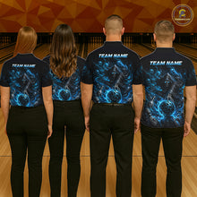 Load image into Gallery viewer, Custom Blue Fire Grim Reaper Bowling Jersey For Men Bowling Team Shirts Bowling League Polo &amp; 1/4 Zip NHT1146