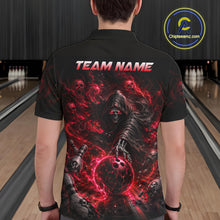 Load image into Gallery viewer, Person wearing a black t-shirt with a red and black design and 'TEAM NAME' text at a bowling alley.