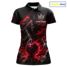 Load image into Gallery viewer, Custom Red Fire Grim Reaper Bowling Jersey for Women | Team Polo &amp; 1/4 Zip