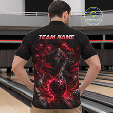 Load image into Gallery viewer, Person wearing a black t-shirt with a red and black design and 'TEAM NAME' text at a bowling alley.
