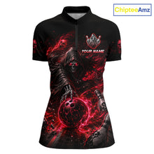 Load image into Gallery viewer, Custom Red Fire Grim Reaper Bowling Jersey for Women | Team Polo &amp; 1/4 Zip