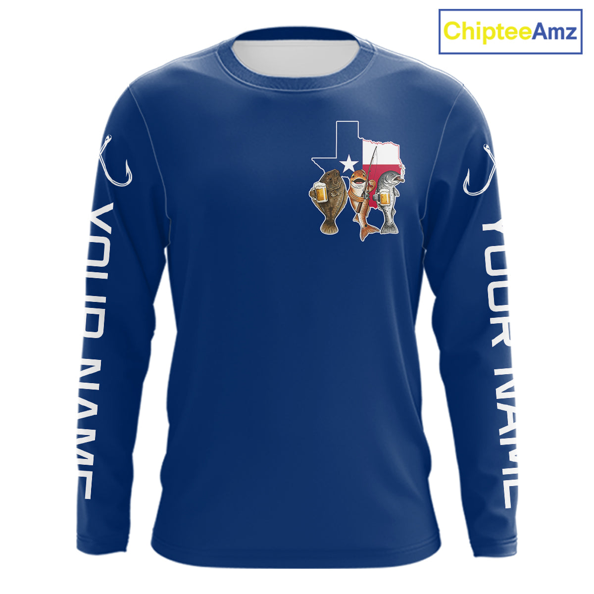 Texas Slam Funny Fishing Redfish, Trout, Flounder Fishing Shirts Long Sleeve For Men| Blue Navy NHT845
