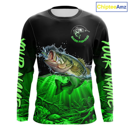 Largemouth Bass Fishing Shirt Long Sleeve For Tournament – Angler Gift For Men Dad| Green NHT851