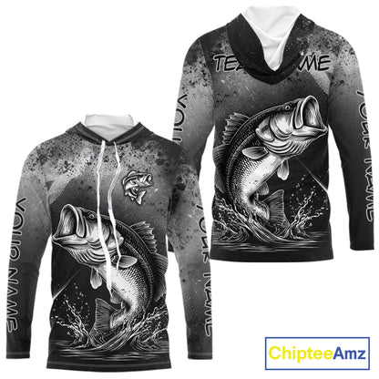 Gray Camo Bass Fishing Custom Long Sleeve Tournament Fishing Shirts, Fishing Shirt For Men NHT442