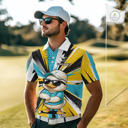 Personalized Duck Golf Polo Shirt For Men, Funny Golf Lover Performance Polo Custom Name NHT1315