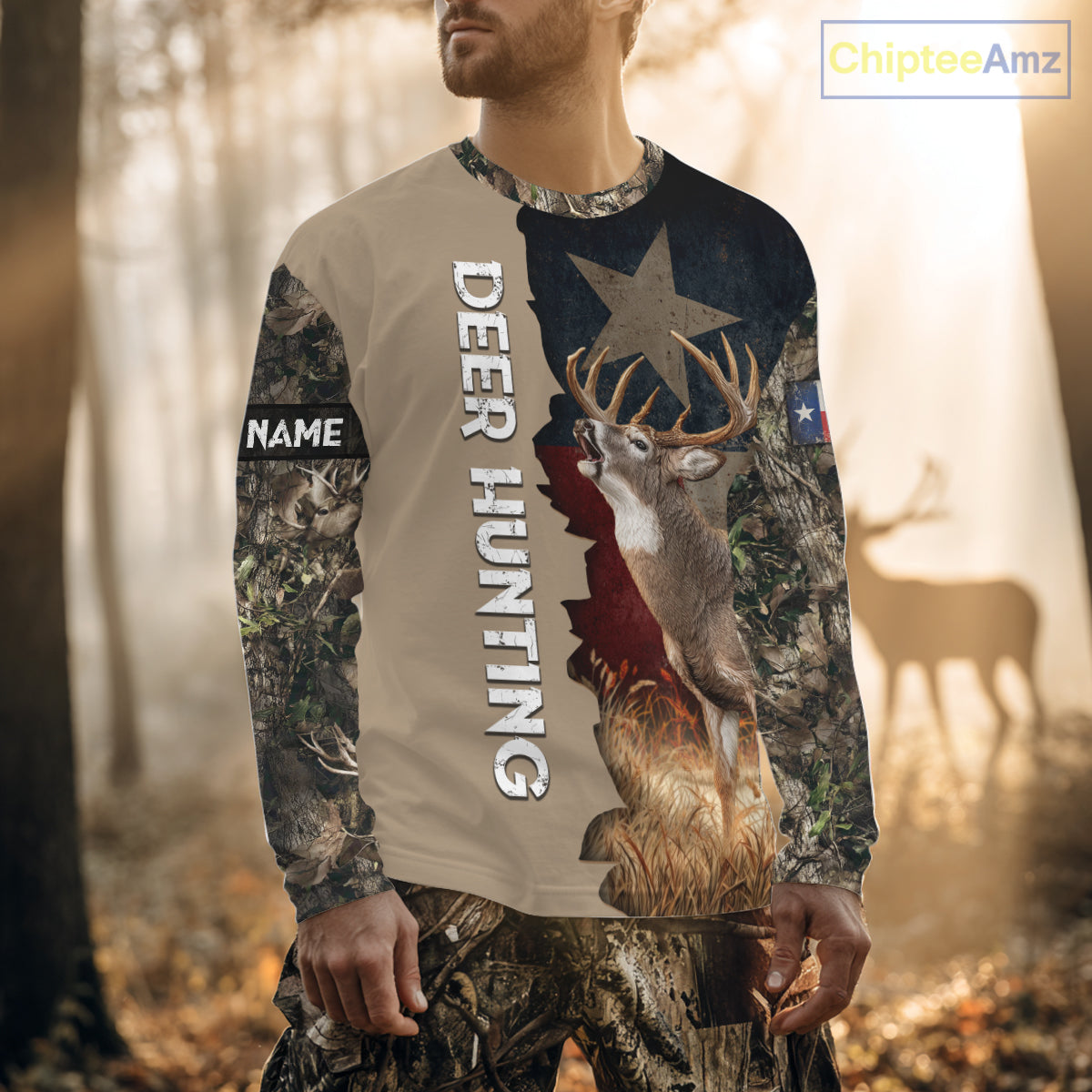 Season Deer Hunting Shirt Texas Flag 3D Custom Name Whitetail Deer Clothes For Hunters NHT93