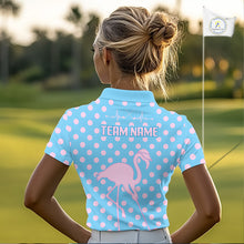 Load image into Gallery viewer, Women's Flamingo Golf Polo Shirt – Personalized Pink Flamingo Golf Jersey With Custom Name|Blue NHT1015