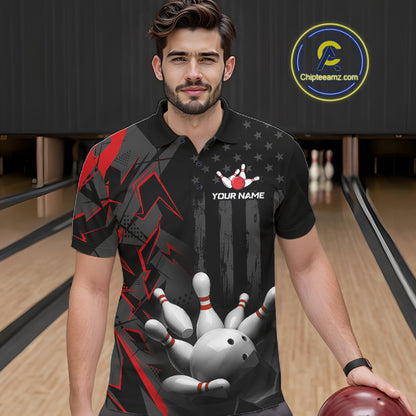 Custom Bowling Team Men Polo Shirt Quarter Zip 1/4 Personalized Name Performance Bowling Jersey|Red NHT1330