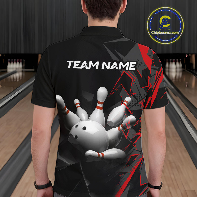 Custom Bowling Team Men Polo Shirt Quarter Zip 1/4 Personalized Name Performance Bowling Jersey|Red NHT1330