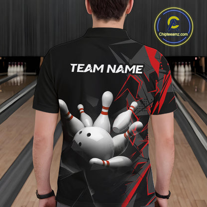 Custom Bowling Team Men Polo Shirt Quarter Zip 1/4 Personalized Name Performance Bowling Jersey|Red NHT1330