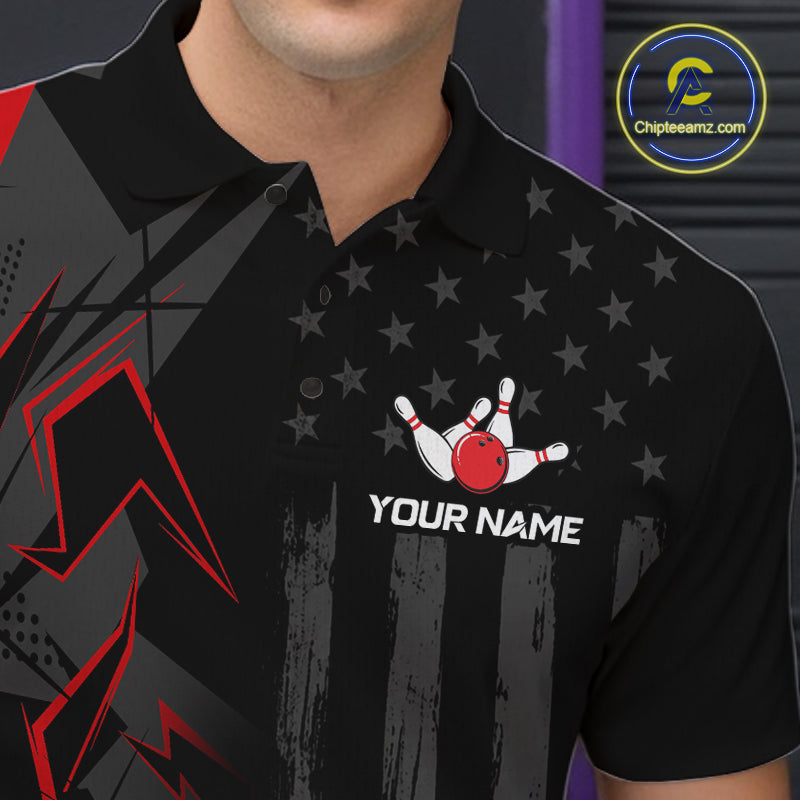 Custom Bowling Team Men Polo Shirt Quarter Zip 1/4 Personalized Name Performance Bowling Jersey|Red NHT1330
