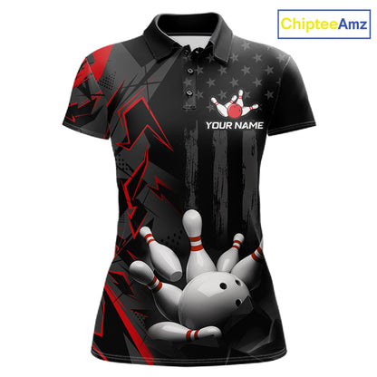 Custom Bowling Team Women Polo Shirt Quarter Zip 1/4 Personalized Name Performance Bowling Jersey|Red NHT1330