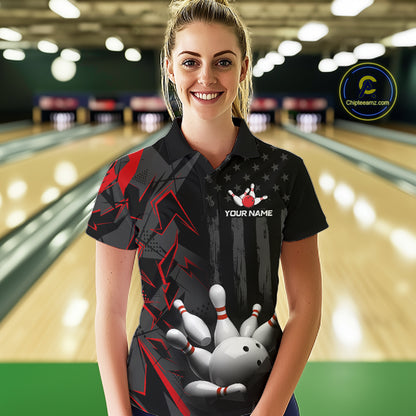 Custom Bowling Team Women Polo Shirt Quarter Zip 1/4 Personalized Name Performance Bowling Jersey|Red NHT1330