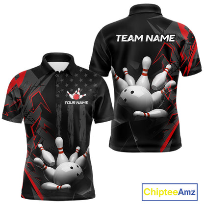 Custom Bowling Team Men Polo Shirt Quarter Zip 1/4 Personalized Name Performance Bowling Jersey|Red NHT1330