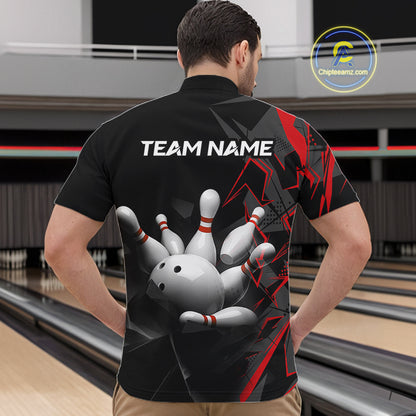 Custom Bowling Team Men Polo Shirt Quarter Zip 1/4 Personalized Name Performance Bowling Jersey|Red NHT1330