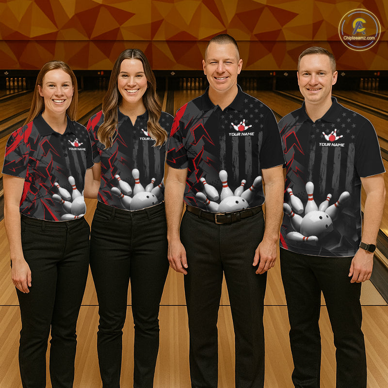 Custom Bowling Team Women Polo Shirt Quarter Zip 1/4 Personalized Name Performance Bowling Jersey|Red NHT1330