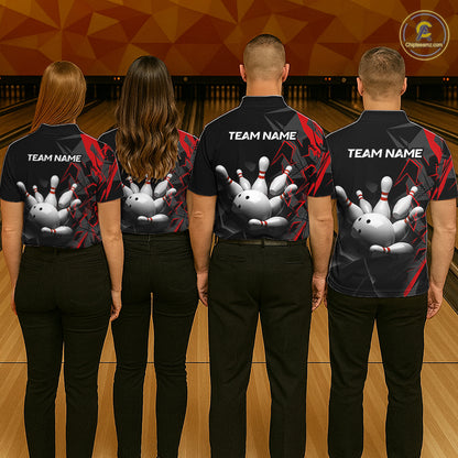Custom Bowling Team Women Polo Shirt Quarter Zip 1/4 Personalized Name Performance Bowling Jersey|Red NHT1330