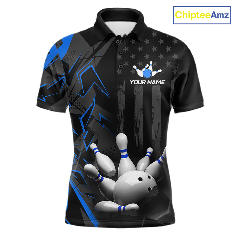 Custom Bowling Team Men Polo Shirt Quarter Zip 1/4 Personalized Name Performance Bowling Jersey|Blue NHT1331