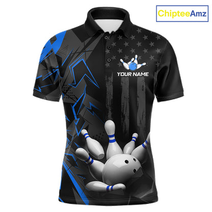 Custom Bowling Team Men Polo Shirt Quarter Zip 1/4 Personalized Name Performance Bowling Jersey|Blue NHT1331