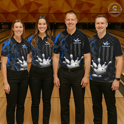 Custom Bowling Team Men Polo Shirt Quarter Zip 1/4 Personalized Name Performance Bowling Jersey|Blue NHT1331