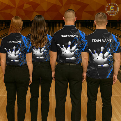 Custom Bowling Team Women Polo Shirt Quarter Zip 1/4 Personalized Name Performance Bowling Jersey|Blue NHT1331