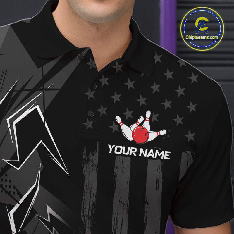 Custom Bowling Team Men Polo Shirt Quarter Zip 1/4 Personalized Name Performance Bowling Jersey|Black White NHT1332