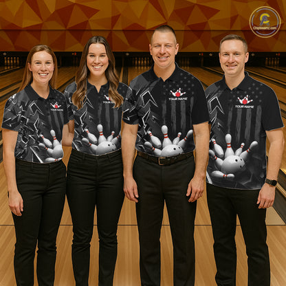 Custom Bowling Team Women Polo Shirt Quarter Zip 1/4 Personalized Name Performance Bowling Jersey|Black White NHT1332