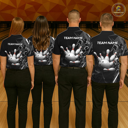 Custom Bowling Team Women Polo Shirt Quarter Zip 1/4 Personalized Name Performance Bowling Jersey|Black White NHT1332