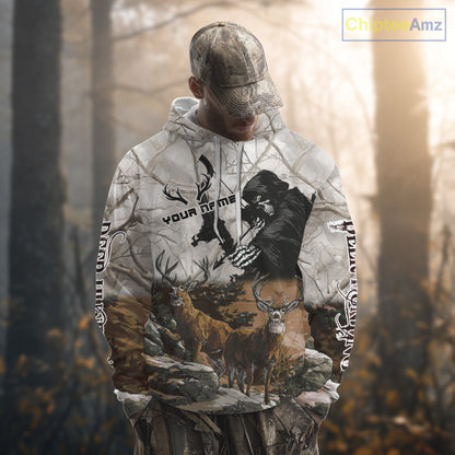 Brown Bowhunting Deer Camouflage Personalized Hunting Bow Grim Reaper Shirt NHT17