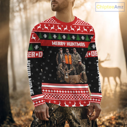 Custom Merry Huntmas Shirt – Personalized Deer Hunting Christmas Shirt with Your Photo NHT308