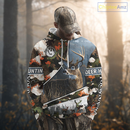 Best Custom Name Hunting Deer 3D Shirt With All Over Whitetail Deer Print And Camouflage NHT70