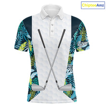 Load image into Gallery viewer, Personalized Green Tropical Plants Pattern Mens Golf Polo Shirts Custom Mens Golf Tops NHT689