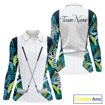 Personalized Green Tropical Plants Pattern Womens Golf Polo Shirts Custom Womens Golf Tops NHT689