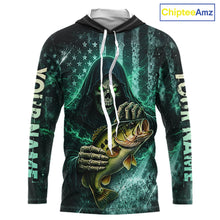Load image into Gallery viewer, Custom Team Name Grim Reaper Bass Fishing With American Flag - Hooded Patriotic Bass Fishing Jersey NHT515