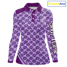 Load image into Gallery viewer, Custom Womens Purple Floral Golf Polo, Personalized Violet Flower Golf Shirt With Name NHT696