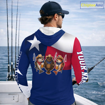 Funny Cowboy Trout, Flounder, Redfish Texas Flag Long Sleeve Hooded  Fishing Shirts Apparel