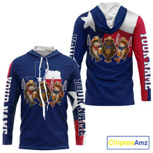 Load image into Gallery viewer, Funny Cowboy Trout, Flounder, Redfish Texas Flag Long Sleeve Hooded  Fishing Shirts Apparel