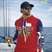 Load image into Gallery viewer, Funny Cowboy Trout, Flounder, Redfish Texas Flag Long Sleeve Hooded  Fishing Shirts Apparel