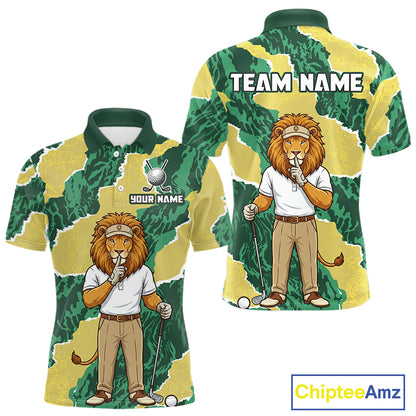 Custom Green Lion Mens Golf Polo Shirts, Lion Golf Team Jerseys