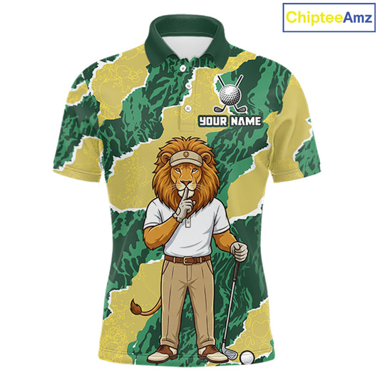 Custom Green Lion Mens Golf Polo Shirts, Lion Golf Team Jerseys