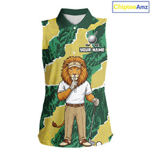 Load image into Gallery viewer, Custom Green Lion Golf Polo Shirts, Lion Womens Sleeeveless Golf Team Jerseys 