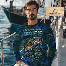 Load image into Gallery viewer, Green Camo Bass Fishing Shirt Long Sleeve, Bass Fishing Jersey, Performance Fishing Apparel NHT877
