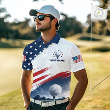 Load image into Gallery viewer, Patriotic American Flag Golf Polo Shirt For Men –  Red White Blue Golf Apparel 