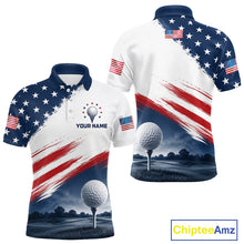 Load image into Gallery viewer, Patriotic American Flag Golf Polo Shirt For Men –  Red White Blue Golf Apparel 