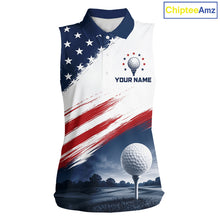 Load image into Gallery viewer, Patriotic American Flag Women's Sleeveless Golf Polo Shirt –  Red White Blue Golf Apparel 