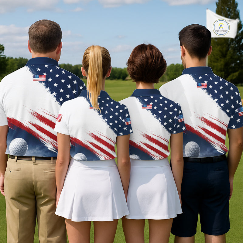 Patriotic American Flag Golf Polo Shirt For Men –  Red White Blue Golf Apparel NHT1047