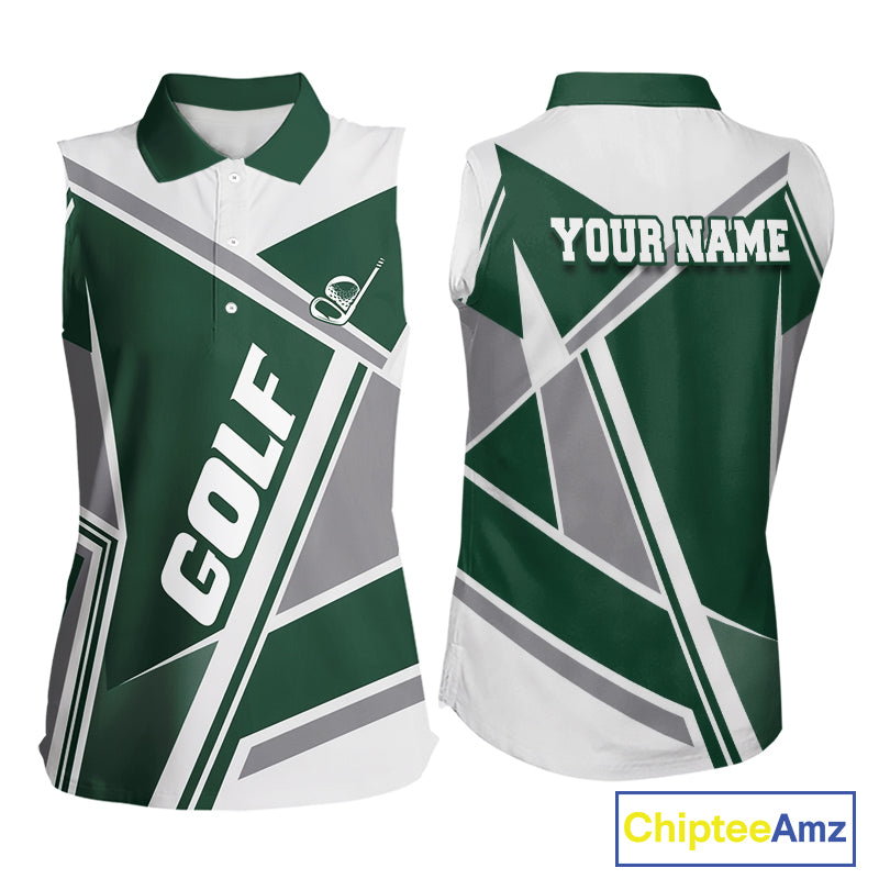 Green Womens Sleeveless Golf Polo Shirt Custom Golf Shirts For Team Personalized Golf Gifts NHT721