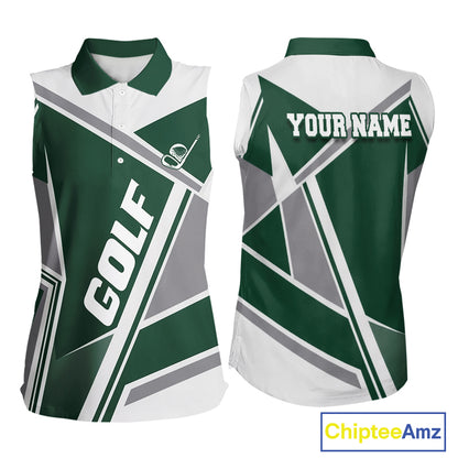 Green Womens Sleeveless Golf Polo Shirt Custom Golf Shirts For Team Personalized Golf Gifts NHT721
