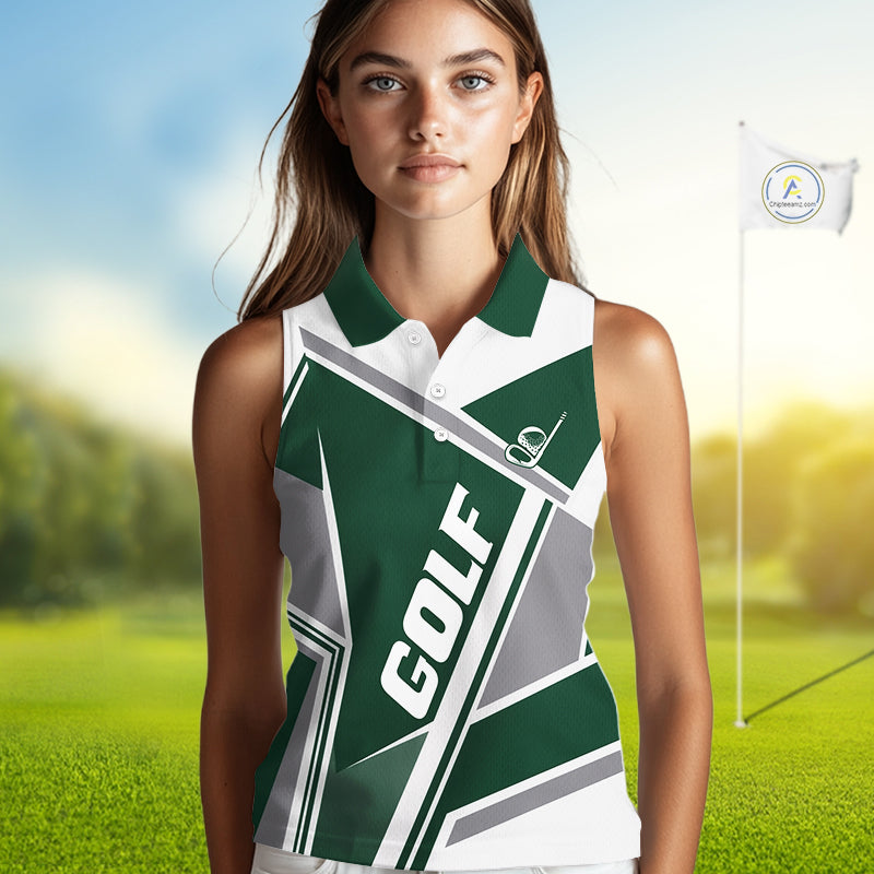 Green Womens Sleeveless Golf Polo Shirt Custom Golf Shirts For Team Personalized Golf Gifts NHT721
